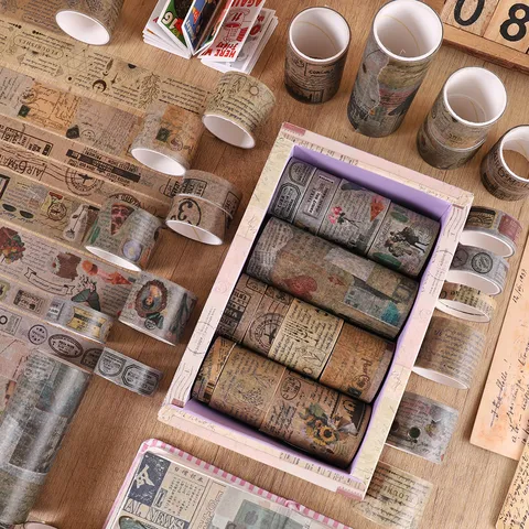 Retro Washi Tape Set Vintage Newspaper Stamp Botanical Floral Decorative Masking Tape For Handaccount Journal DIY Craft