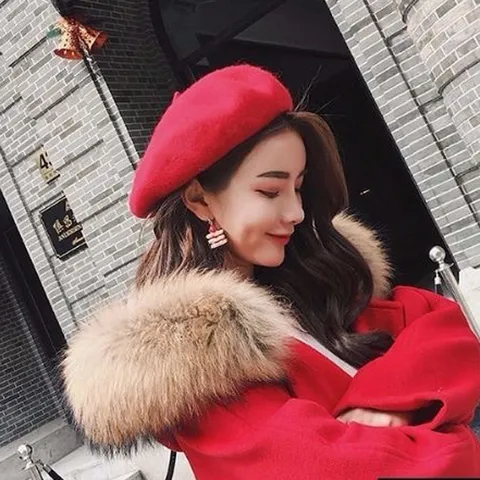 Femmes Hiver Chaud Béret Chapeau Couleur Unie Tricoté Laine Peintre Chapeau Style Coréen Classique Potiron Chapeau Accessoire de Mode