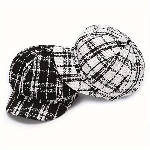 Boina Retro de Cuadros para Mujer de Algodón Gorra Octogonal Casual Otoño Invierno Cálido Sombrero de Pintor Sombrerería de Moda Clásica