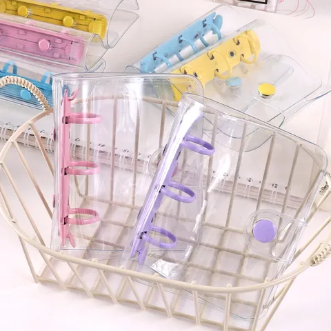 Cubierta de Carpeta de Anillas Mini PVC Transparente 3 Anillas Linda Cubierta de Cuaderno Portátil Papelería de Oficina