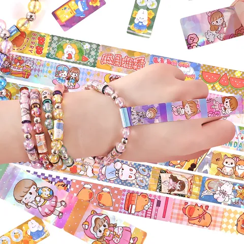 Kids DIY Sticker Bracelet Making Kit Creative Holographic Beaded Jewelry Craft Toy For Children Party Gift Educational Handcrafted Toy