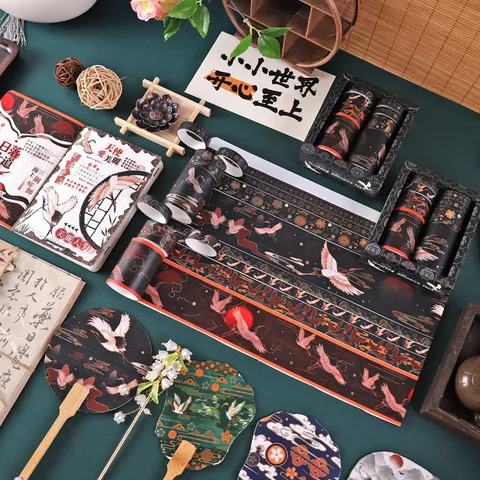 Traditional Chinese Style Washi Tape Set Gold Foil Stamping Decorative Adhesive Masking Tape For Journaling Scrapbooking