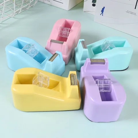 Macaron Color Desktop Tape Dispenser Plastic Small Tape Cutter With Stainless Steel Blade For Office School Supplies