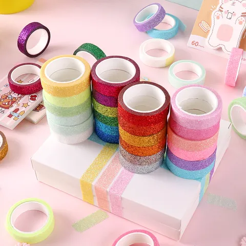 Glitter Washi Tape Set Decoratieve Plakbandrollen Pastel Knutseltape Voor Dagboek Scrapbooking DIY