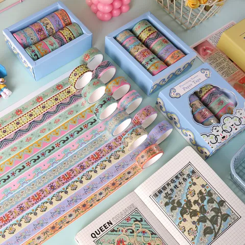 Chinees Klassiek Bloem Goudstempel Washi Tape Set Decoratieve Plakband Voor Dagboek DIY Ambacht Scrapbooking