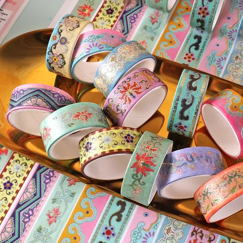 Chinees Klassiek Bloem Goudstempel Washi Tape Set Decoratieve Plakband Voor Dagboek DIY Ambacht Scrapbooking