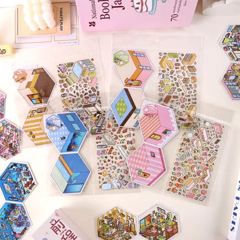 Miniature Folding DIY Stickers Cute Cartoon Scenery Handmade Decompression Children Educational Handaccount Sticker Set