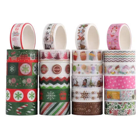 Christmas Washi Tape Decorative Masking Tape Festive Holiday Pattern Adhesive Tape For Journaling Scrapbooking DIY Craft