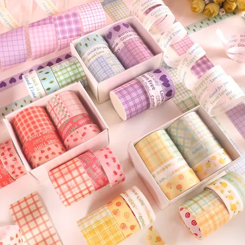 Minimalist Washi Tape Set Grid Pattern Decorative Adhesive Tape For DIY Journal Scrapbooking Craft Stationery