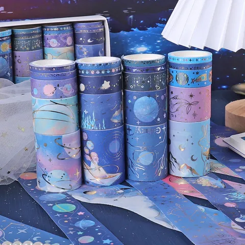 Washi Tape Set Sterrenhemel Heelal Goudfolie Decoratieve Plakband Voor Dagboek Scrapbooking DIY Ambacht
