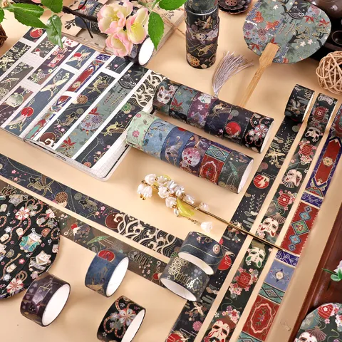 Japans Stijl Foliedruk Washi-Tape Decoratieve Set Goudfolie Ambachtelijk Tape Voor Journaling DIY Scrapbooking Benodigdheden