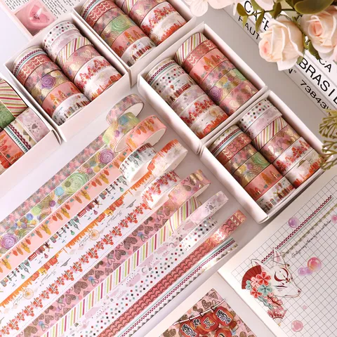 Japanese Style Gold Stamping Washi Tape Set Colorful Printed Decorative Masking Tape For Journaling DIY Craft