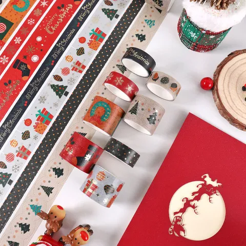 Kerst Washi Tape Set Feestelijk Cartoon Folieprint Decoratieve Plakband Voor DIY Scrapbook Ambacht
