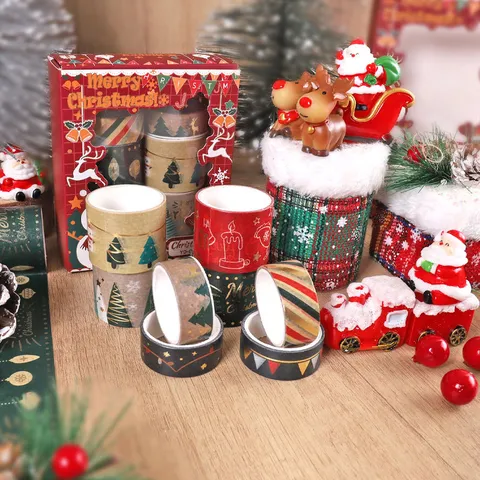 Kerst Goud Stempelen Washi Tape Set Festief Decoratieve Journal Masking Tape DIY Scrapbooking Plakband Cadeau