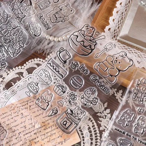 Transparent PVC Cartoon Bear Pattern Stamp DIY Decorative Scrapbook Diary Journaling Stamp Office School Supplies