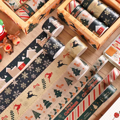 Christmas Washi Tape Set Gold Foil Decorative Masking Tape Rolls For Journaling Scrapbooking DIY Craft Gift Wrapping