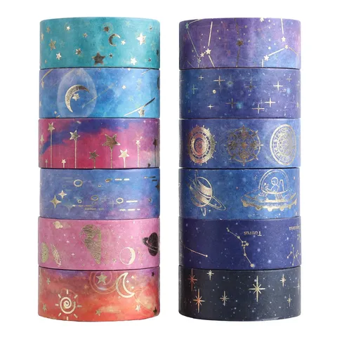Starry Sky Washi Tape Set Hot Stamping Gold Decorative Masking Tape For Journal DIY Craft Scrapbooking Planner Supplies