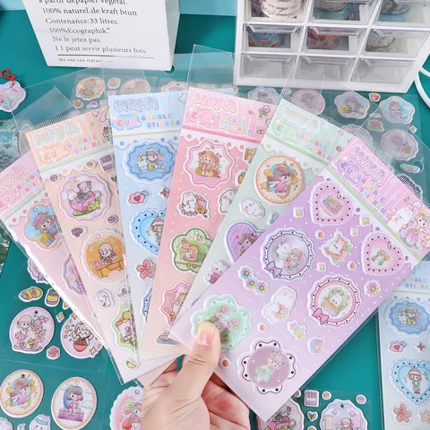 Kids Cute Cartoon PVC EVA Bubble Stickers Girls Journaling Scrapbook Decorative Stationery Adhesive Decals
