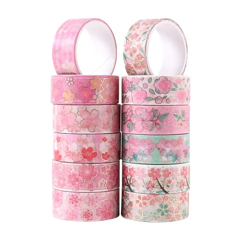 Cherry Blossom Washi Tape Set Gold Stamping Decorative Masking Tape For DIY Journal Planner Scrapbooking Stationery Gift