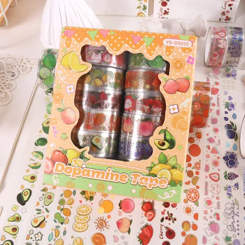 Kleurrijke Vrucht PET Tape Set Transparante Goudfolie Decoratieve Washi Tape Voor Journaling Scrapbooking DIY Briefpapier
