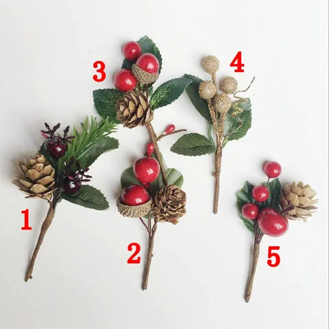 Christmas Pine Needles And Pine Cones Artificial Branch Berry Ornament Xmas Tree Decor Holiday Party Floral Arrangement