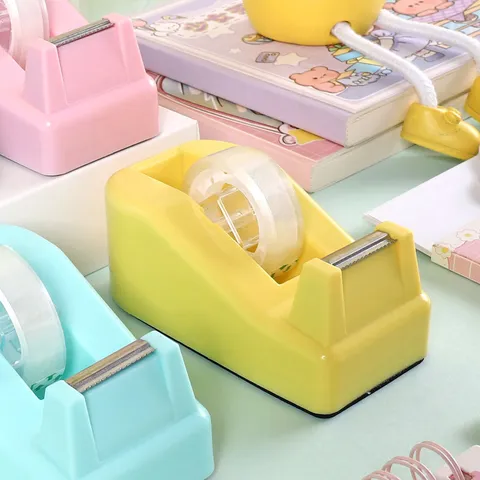 Macaron Color Desktop Tape Dispenser Mini Portable Packaging Cutter Student Office Supplies Plastic Tape Holder