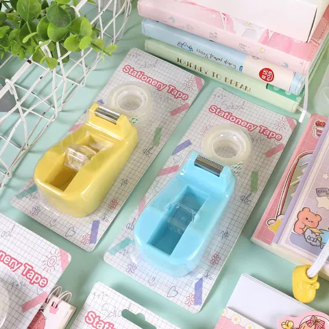 Mini Macaron Tape Dispenser Portable Desktop Adhesive Tape Cutter Student Journaling Office Supplies Cute Stationery