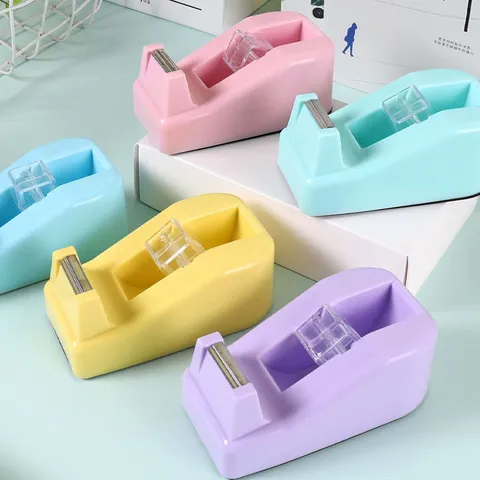 Macaron Color Desktop Tape Dispenser Mini Portable Packaging Cutter Student Office Supplies Plastic Tape Holder