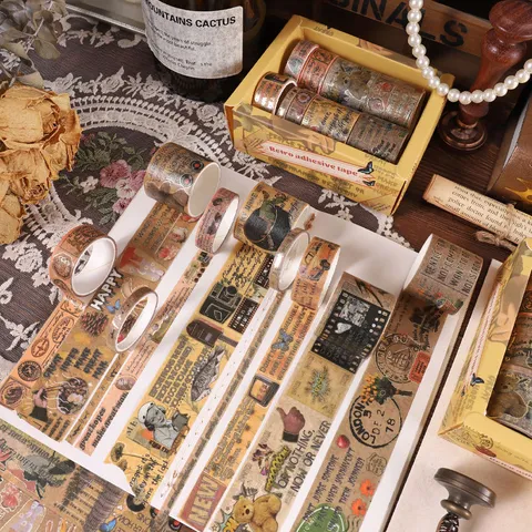 Retro Washi Tape Set Vintage Engelse Krant Decoratieve Zelfklevende Stickers Voor DIY Scrapbookingambachten