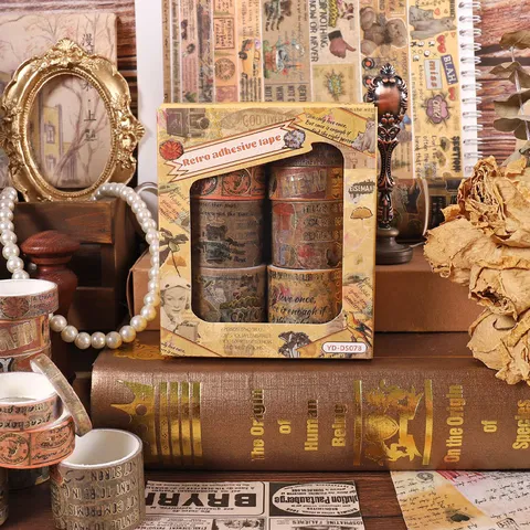 Retro Washi Tape Set Vintage Engelse Krant Decoratieve Zelfklevende Stickers Voor DIY Scrapbookingambachten
