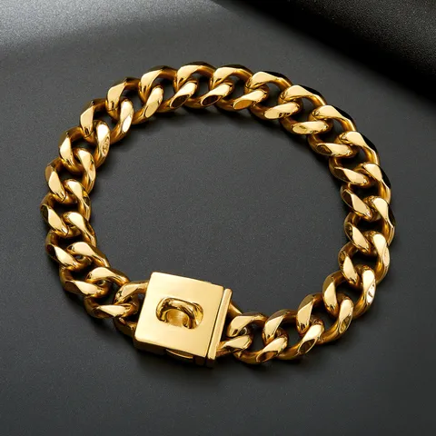 Heavy Duty Stainless Steel Cuban Link Dog Chain Collar Gold Silver Metal Pet Collar For Medium Large Dogs