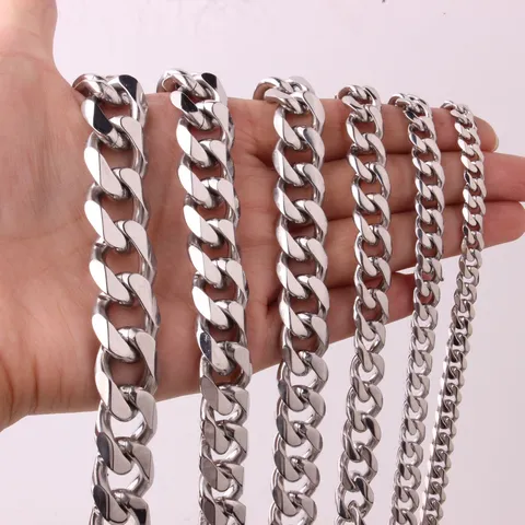 Men's Hip Hop Stainless Steel Cuban Link Chain Necklace Heavy Thick Silver Polished Choker Jewelry Gift