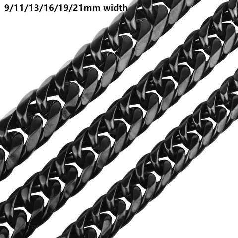 Men's Stainless Steel Cuban Link Chain Necklace Heavy Hip Hop Style Black Vacuum Plated Thick Choker Necklace Jewelry