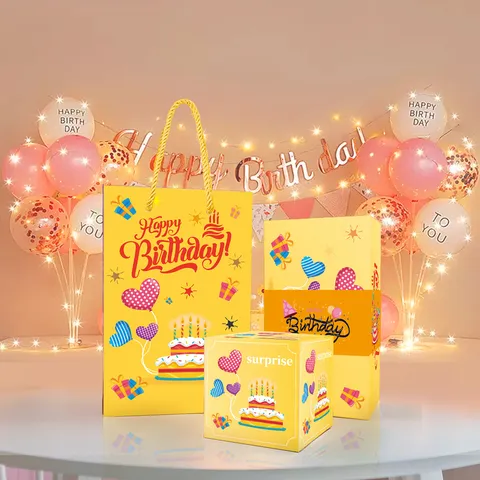 Birthday Party Surprise Pop-up Box Gift Set Creative Explosion Gift Box with Paper Bag for Friends Family Celebration