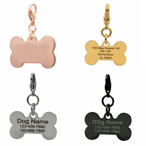 Stainless Steel Bone Pet ID Tag Engraved Dog Name Pendant Metal Blank Tag For Dog Collar Accessories