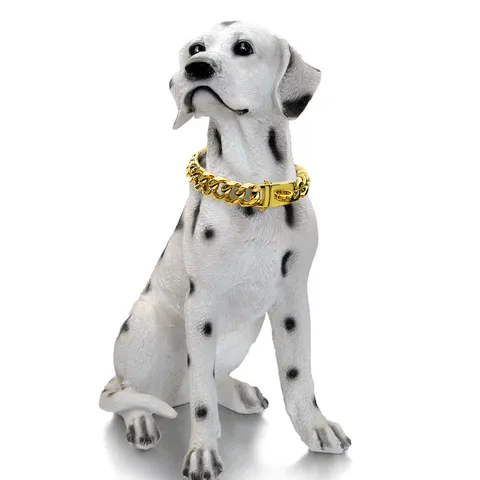 Heavy Duty Stainless Steel Cuban Link Dog Chain Collar Wide Metal Pet Training Choke Collar For Medium Large Dogs