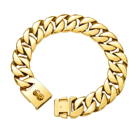 Heavy Duty Stainless Steel Cuban Link Dog Collar Metal Chain With Secure Snap Buckle For Large Dogs Pet Training