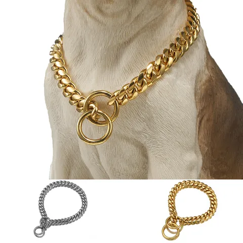 Collare per Cani a Maglie Cubane in Acciaio Inossidabile Catena P Addestramento Metallo Oro Argento Collare per Animali