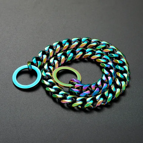 Heavy Duty Stainless Steel Cuban Link Dog Collar Metal Pet Chain Collar For Large Dogs Gold Silver Black