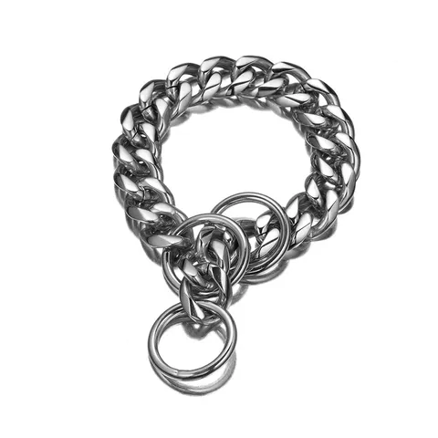 Heavy Duty Stainless Steel Cuban Chain Dog Collar Metal P-Chain Traction Training Pet Collar For Medium Large Dogs