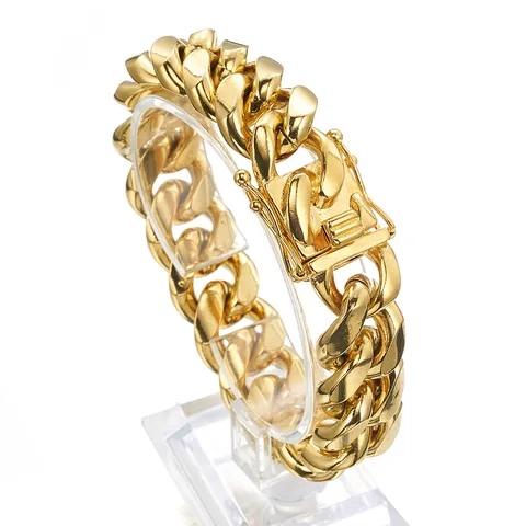 Herren Edelstahl Kubanische Kette Armband Schwer Dicke Gliederkette Gold und Stahlfarbe Drachenkopf Verschluss