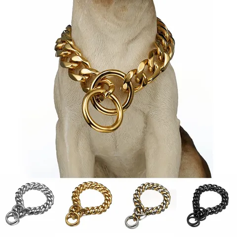 Heavy Duty Stainless Steel Dog Chain Collar Metal Cuban Link Training Pinch Collar For Large Dogs Pet Supplies