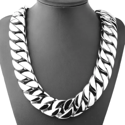 Bari Men's Heavy Hip Hop Stainless Steel Cuban Chain Necklace Chunky Hand Polished Casting Punk Statement Jewelry Gift