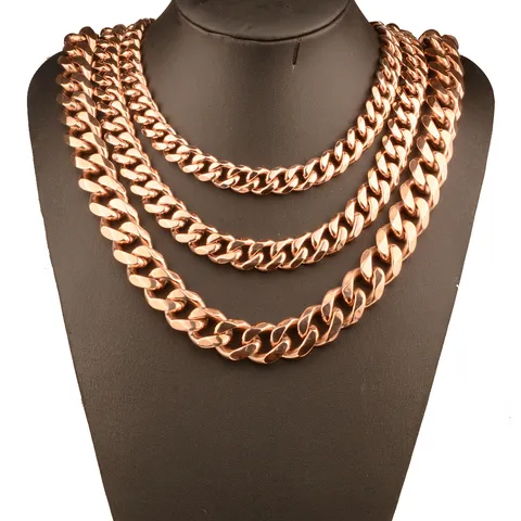 Stainless Steel Cuban Chain Necklace For Men Rose Gold Plated Heavy Hip Hop Link Chain Fashion Jewelry