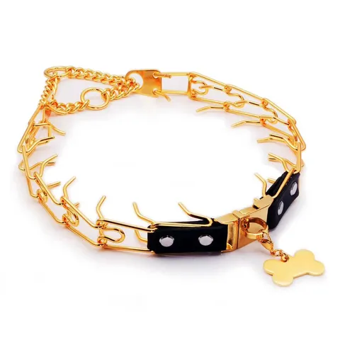 Stainless Steel Dog Training Collar Heavy Duty Metal Pet Choke Collar With Quick Release Buckle And Bone Tag