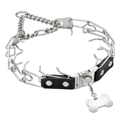 Stainless Steel Dog Training Collar Heavy Duty Metal Pet Choke Collar With Quick Release Buckle And Bone Tag