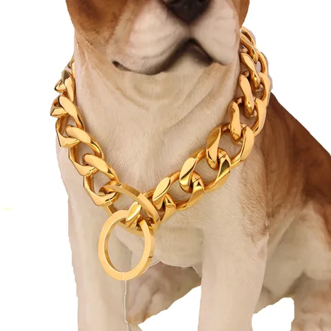 Heavy Duty Stainless Steel Cuban Link Dog Collar Wide Heavy Metal Chain Pet Necklace For Medium And Large Dogs