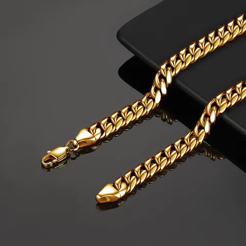 Men's Stainless Steel Cuban Chain Necklace Gold Plated Thick Curb Link Chain Punk Hip Hop Fashion Jewelry