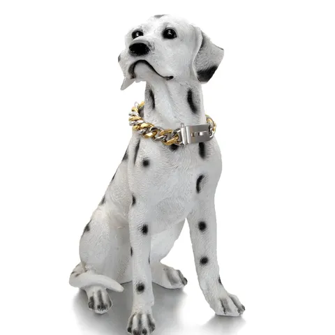 Stainless Steel Pet Dog Necklace Collar Heavy Duty Two-Tone Gold and Silver Cuban Link Chain for Medium Large Dogs