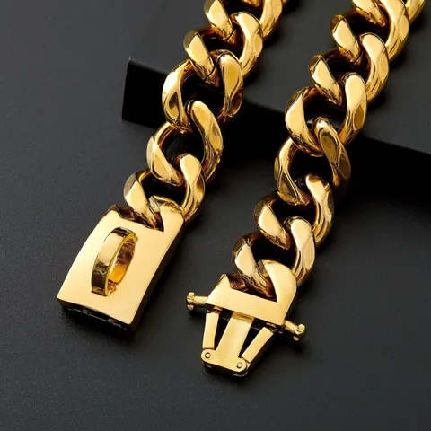 Heavy Duty Stainless Steel Cuban Link Dog Chain Collar Wide Metal Pet Training Choke Collar For Medium Large Dogs